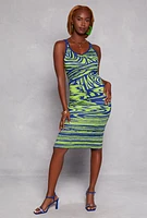Womens Abstract Print Tank Midi Dress, Green, Size S
