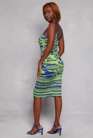 Womens Abstract Print Tank Midi Dress, Green, Size S