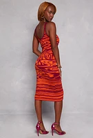 Womens Abstract Print Tank Midi Dress, Orange, Size S