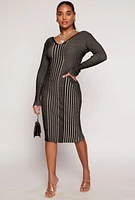 Womens Almost Famous Ribbed Knit Shadow Stripe Midi Sweater Dress, Black, Size L