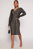 Womens Almost Famous Ribbed Knit Shadow Stripe Midi Sweater Dress, Black, Size S