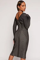 Womens Almost Famous Ribbed Knit Shadow Stripe Midi Sweater Dress, Black, Size L