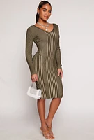Womens Almost Famous Ribbed Knit Shadow Stripe Midi Sweater Dress, Green, Size M