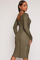 Womens Almost Famous Ribbed Knit Shadow Stripe Midi Sweater Dress, Green, Size M