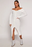 Womens Almost Famous Zip Off the Shoulder Sweater Dress, White, Size L