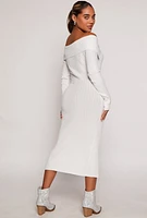 Womens Almost Famous Zip Off the Shoulder Sweater Dress, White, Size L
