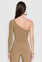 Womens Asymmetrical Cut Out One Shoulder Top, Green, Size L