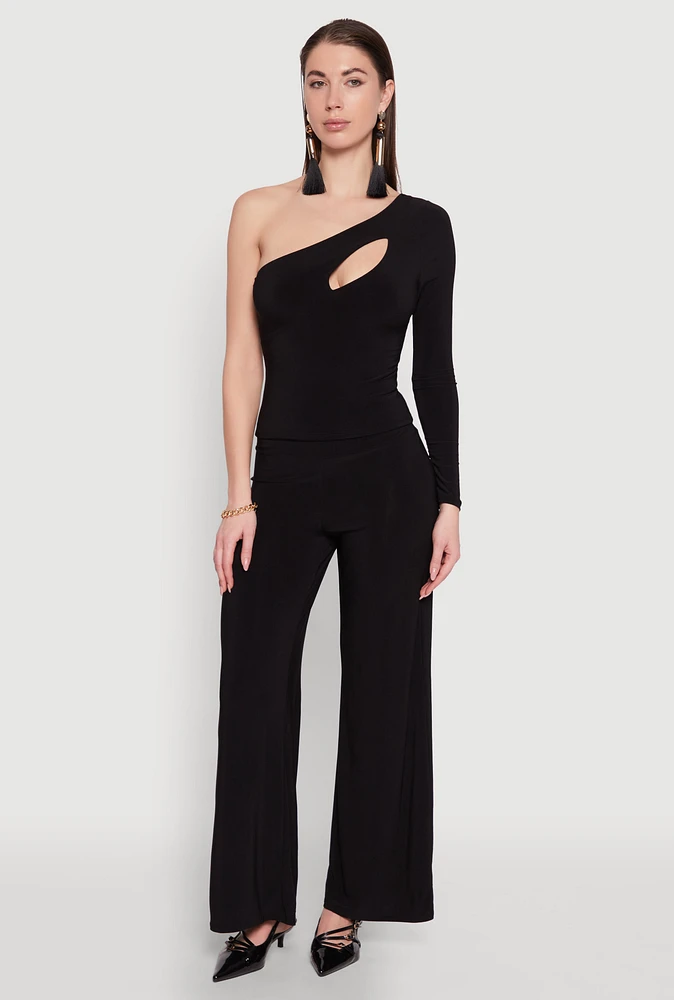 Womens Wide Waist Palazzo Pants, M