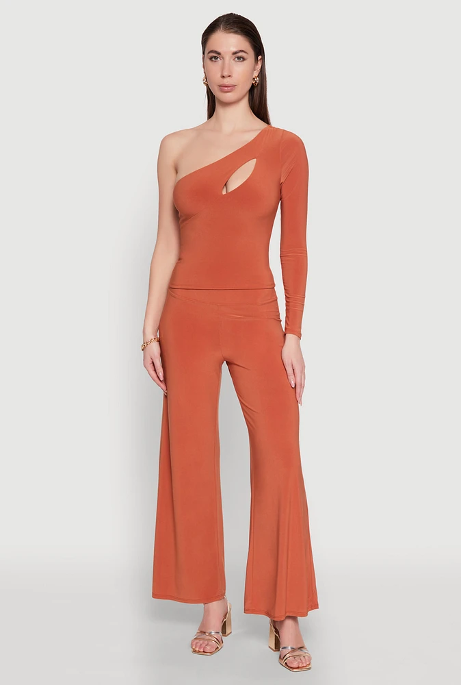 Womens Wide Waist Palazzo Pants, Orange, Size S