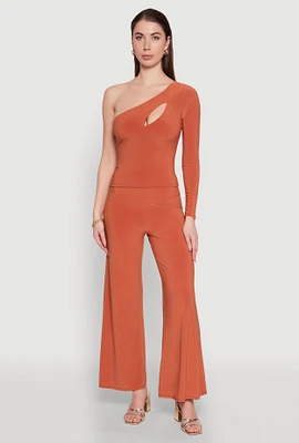 Womens Wide Waist Palazzo Pants, Orange, Size S