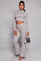 Womens Ribbed Knit Mock Neck Crop Top, Grey, Size M