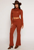 Womens Ribbed Knit Mock Neck Crop Top, Brown, Size M