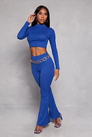 Womens Ribbed Knit Mock Neck Crop Top, M