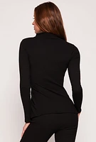 Womens Textured Knit Split Hem Blouse, Black, Size M