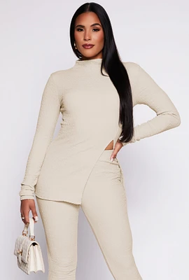 Womens Textured Knit Split Hem Blouse, S