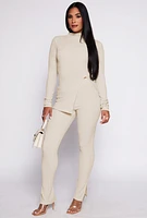 Womens Textured Knit Split Hem Blouse, S
