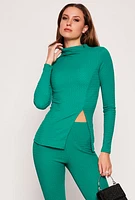 Womens Textured Knit Split Hem Blouse,