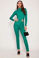 Womens Textured Knit Split Hem Blouse,