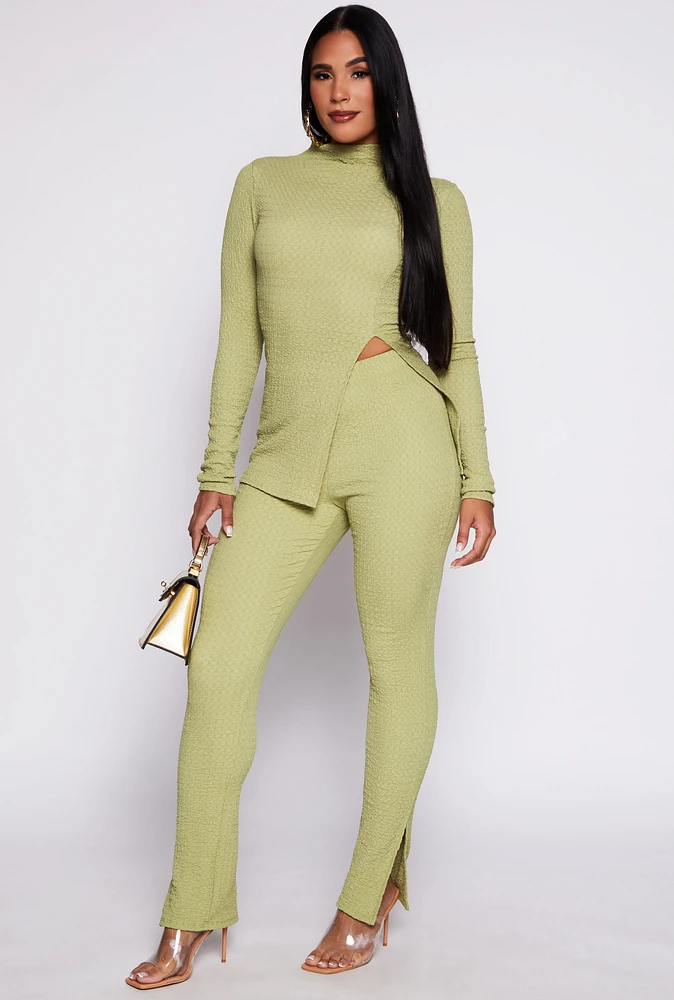 Womens Textured Knit Slit Hem Pull On Pants,