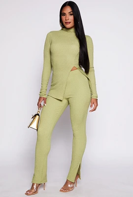 Womens Textured Knit Slit Hem Pull On Pants,
