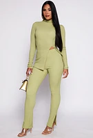 Womens Textured Knit Slit Hem Pull On Pants,