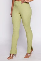 Womens Textured Knit Slit Hem Pull On Pants,