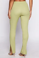 Womens Textured Knit Slit Hem Pull On Pants,