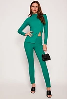 Womens Textured Knit Slit Hem Pull On Pants, Green, Size M