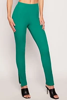 Womens Textured Knit Slit Hem Pull On Pants, Green, Size M