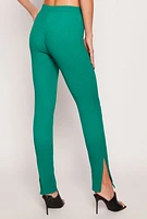 Womens Textured Knit Slit Hem Pull On Pants, Green, Size M