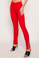 Womens Textured Knit Slit Hem Pull On Pants, Red, Size S
