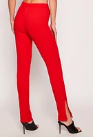 Womens Textured Knit Slit Hem Pull On Pants, Red, Size S
