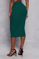 Womens Ribbed Knit Pencil Midi Skirt,