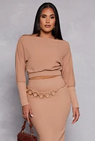 Womens Off the Shoulder Cropped Sweater, Beige,