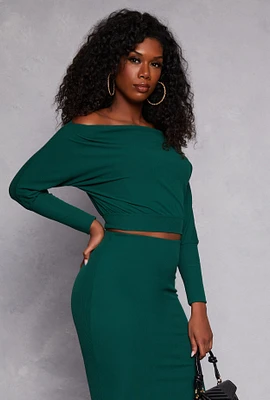 Womens Off the Shoulder Cropped Sweater, Green,