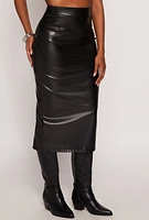 Womens Faux Leather Slit Back Pencil Skirt, Black, Size S