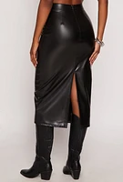 Womens Faux Leather Slit Back Pencil Skirt, Black, Size S