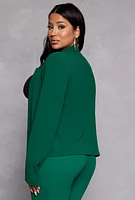 Womens Crepe Knit Open Front Long Sleeve Blazer, Green, Size S