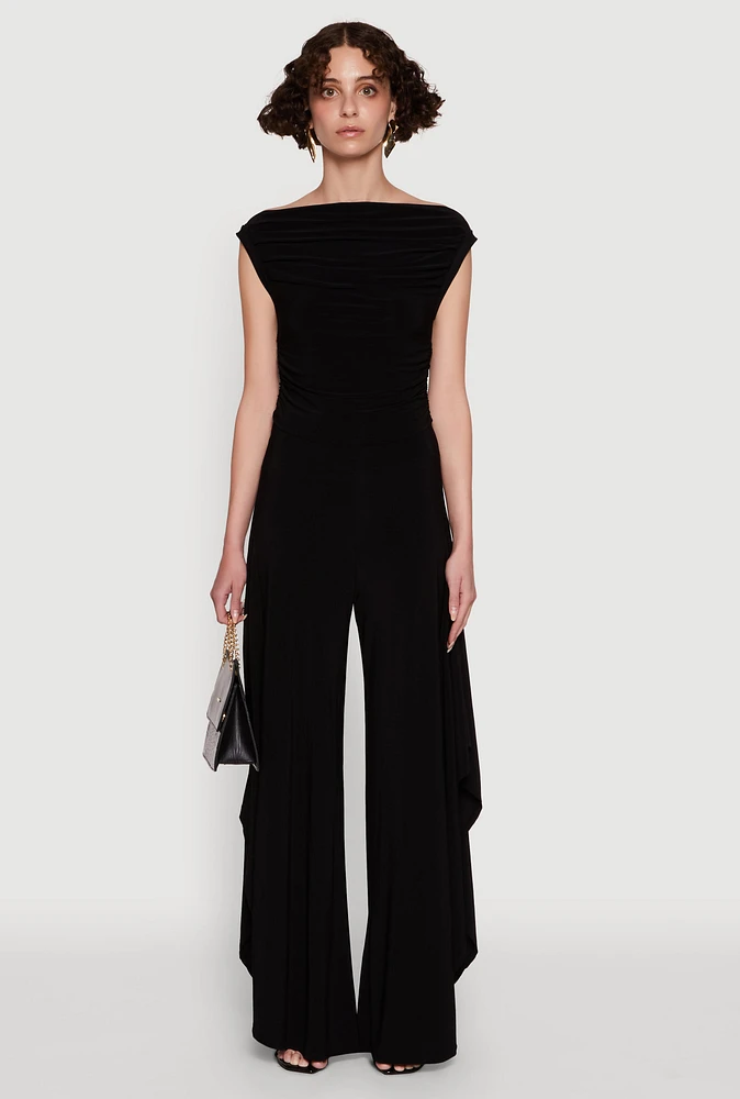 Womens Palazzo Pants with Wide Leg and Asymmetrical Design, , Size M