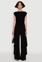 Womens Palazzo Pants with Wide Leg and Asymmetrical Design, , Size M