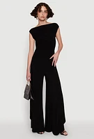 Womens Palazzo Pants with Wide Leg and Asymmetrical Design, , Size M