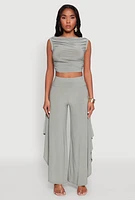 Womens Palazzo Pants with Wide Leg and Asymmetrical Design, Green, Size M