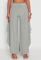 Womens Palazzo Pants with Wide Leg and Asymmetrical Design, Green, Size M