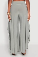 Womens Palazzo Pants with Wide Leg and Asymmetrical Design, Green, Size M