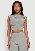 Womens Chic Sleeveless Pleated Blouse, Green, Size L