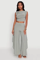 Womens Chic Sleeveless Pleated Blouse, Green, Size S