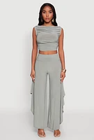 Womens Chic Sleeveless Pleated Blouse, Green, Size L