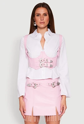 Womens Faux Leather Western Underbust Corset, Pink, Size L
