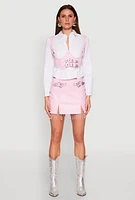 Womens Faux Leather Western Underbust Corset, Pink, Size M