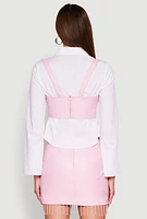 Womens Faux Leather Western Underbust Corset, Pink, Size M